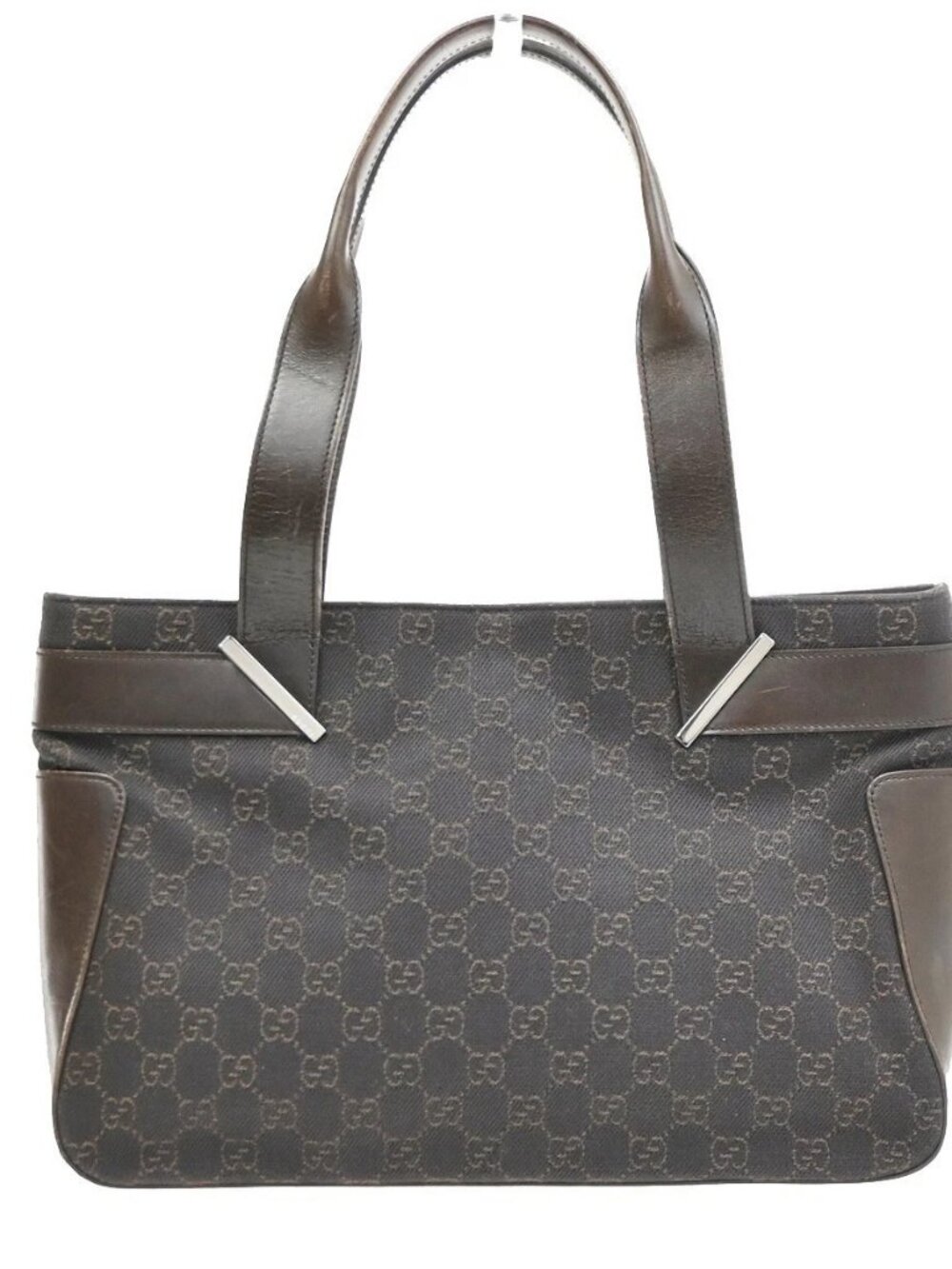 GUCCI Logo GG Pattern Tote Hand Bag Canvas Leather Brown SHW Italy 32KD737